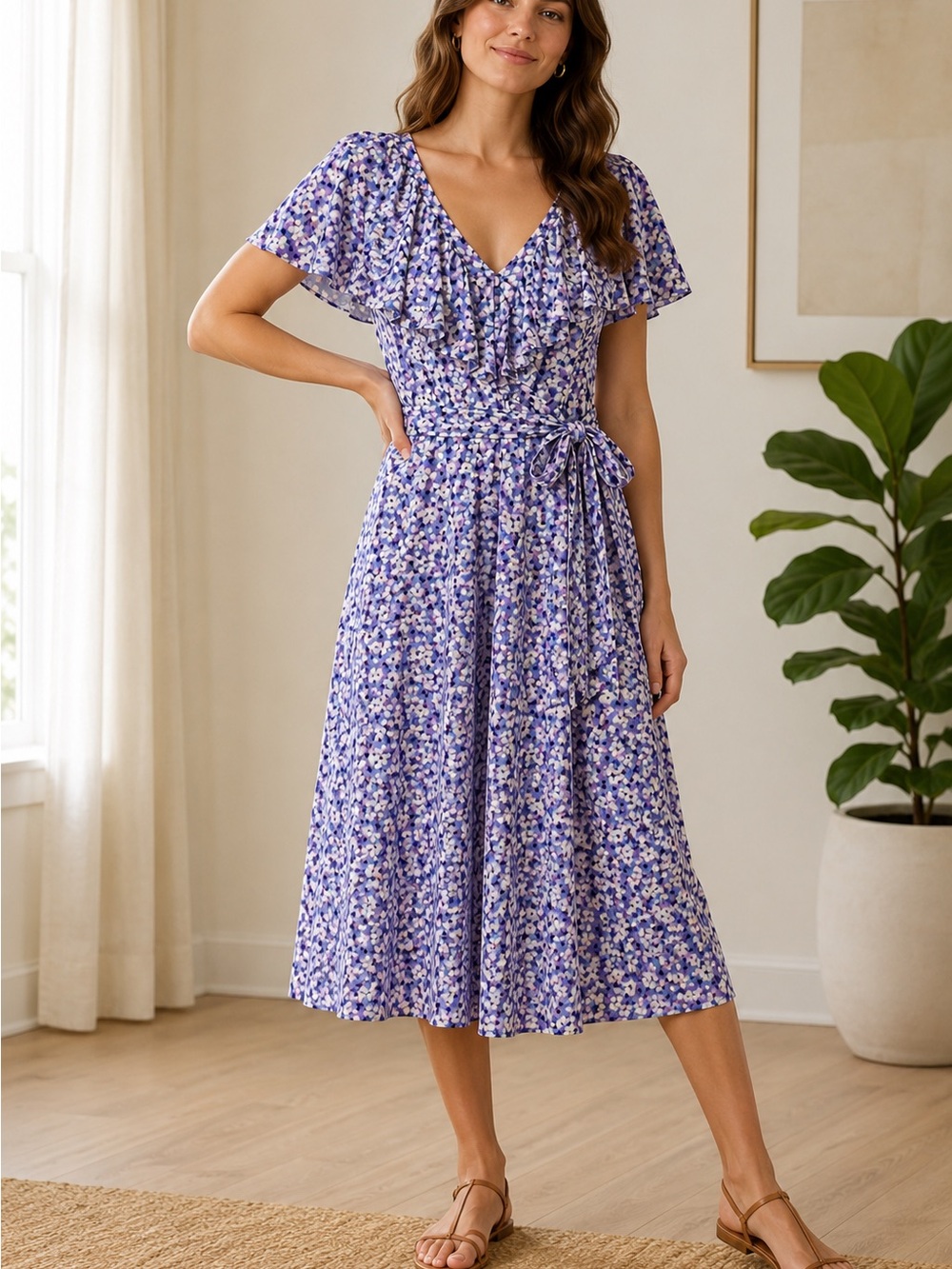 Lauren Ralph Lauren Women's Purple White Floral Bubble Crepe Dress NWT 8 #1067